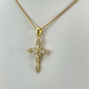 Beautiful Gold-Tone CZ Cross Pendant Necklace IBB CN Sparkling Religious Jewelry